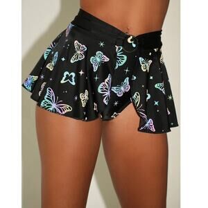 iHeartRaves Women's Black Lucid Flight Rainbow Reflective Skirt Size M